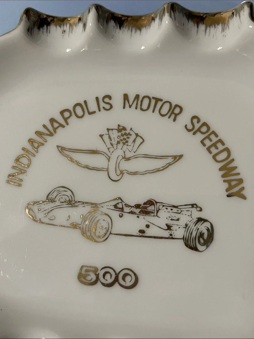 Indianapolis Motor Speedway 500 Porcelain 22K Trim Ashtray/ Trinket Dish